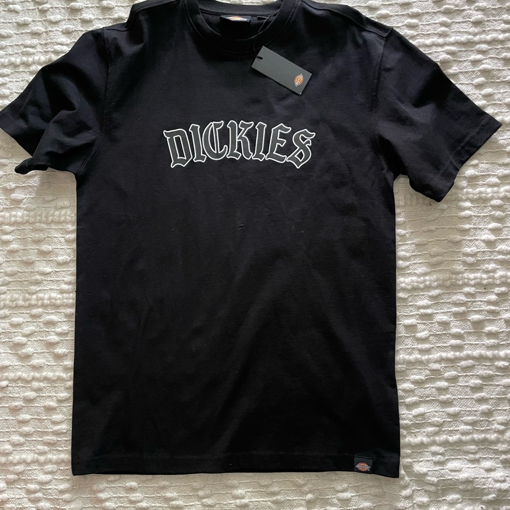 Dickies Black Short-Sleeve Tee with White Gothic Logo